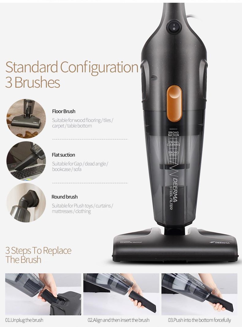 Deerma Portable Handheld Vacuum Cleaner DX115c Strong Suction Low Noise